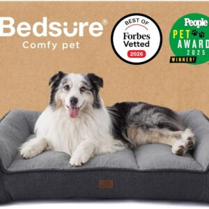 Bedsure SupportMax™ XL Orthopedic Dog Beds Large Sized Dog – As Seen on TV Extra Thick Supportive Dogs Couch with Waterproof Washable Cover, Extra Large Comfort Pet Sofa with Soft Sherpa, Grey, 42″