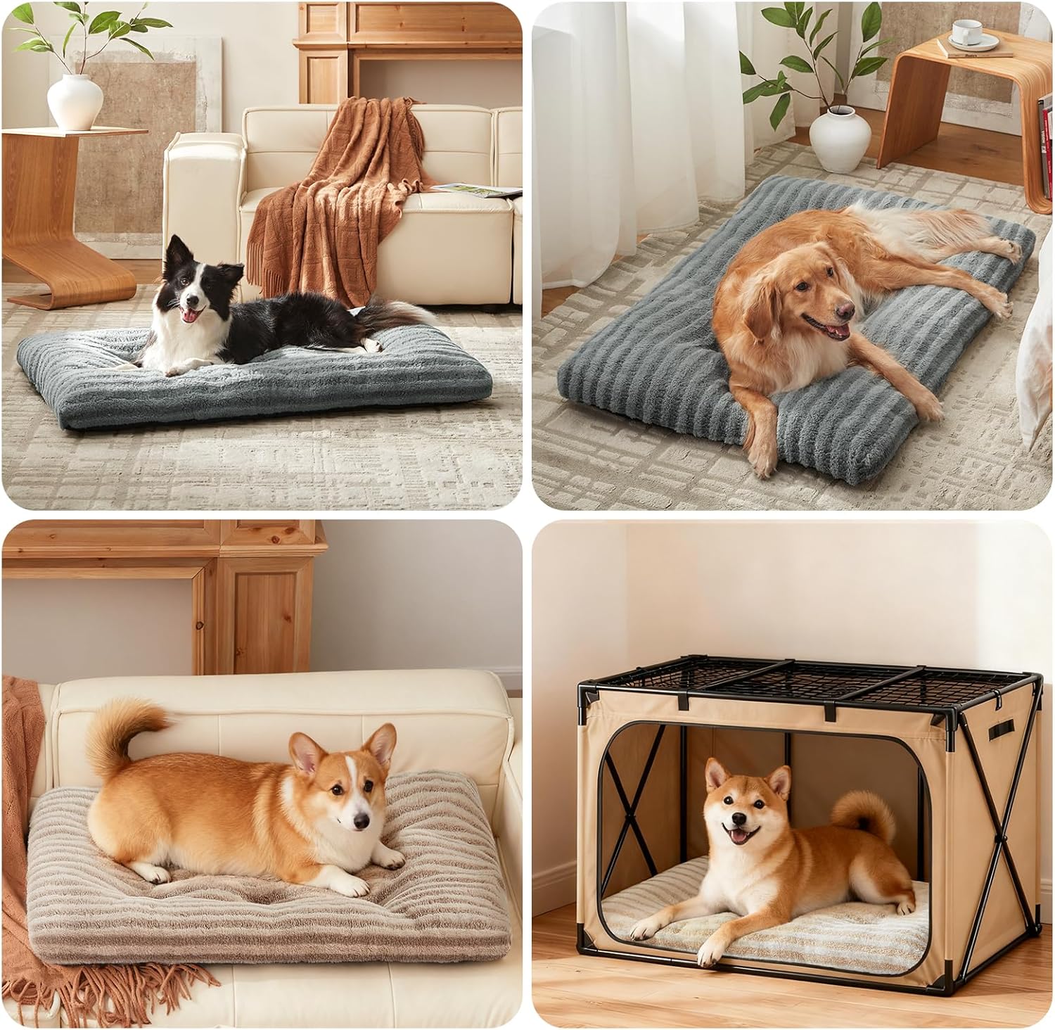 FURTIME Washable Dog Bed Large Sized Dogs, Deluxe Dog Crate Beds Comfy Fluffy Kennel Pad Anti-Slip Pet Sleeping Mat, Machine Washable Dogs Pillow, 35"x23"x3.5", Brown - Image 6