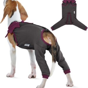 FUAMEY Dog Recovery Suit with Padded Rear Leg Sleeve,Zip-Up Dog Onesie for Spay Neuter Surgery,Dogs Bodysuit Prevents Licking Wounds on Thigh Incision Joints,Dogs Prevent Licking Shirt Grey M