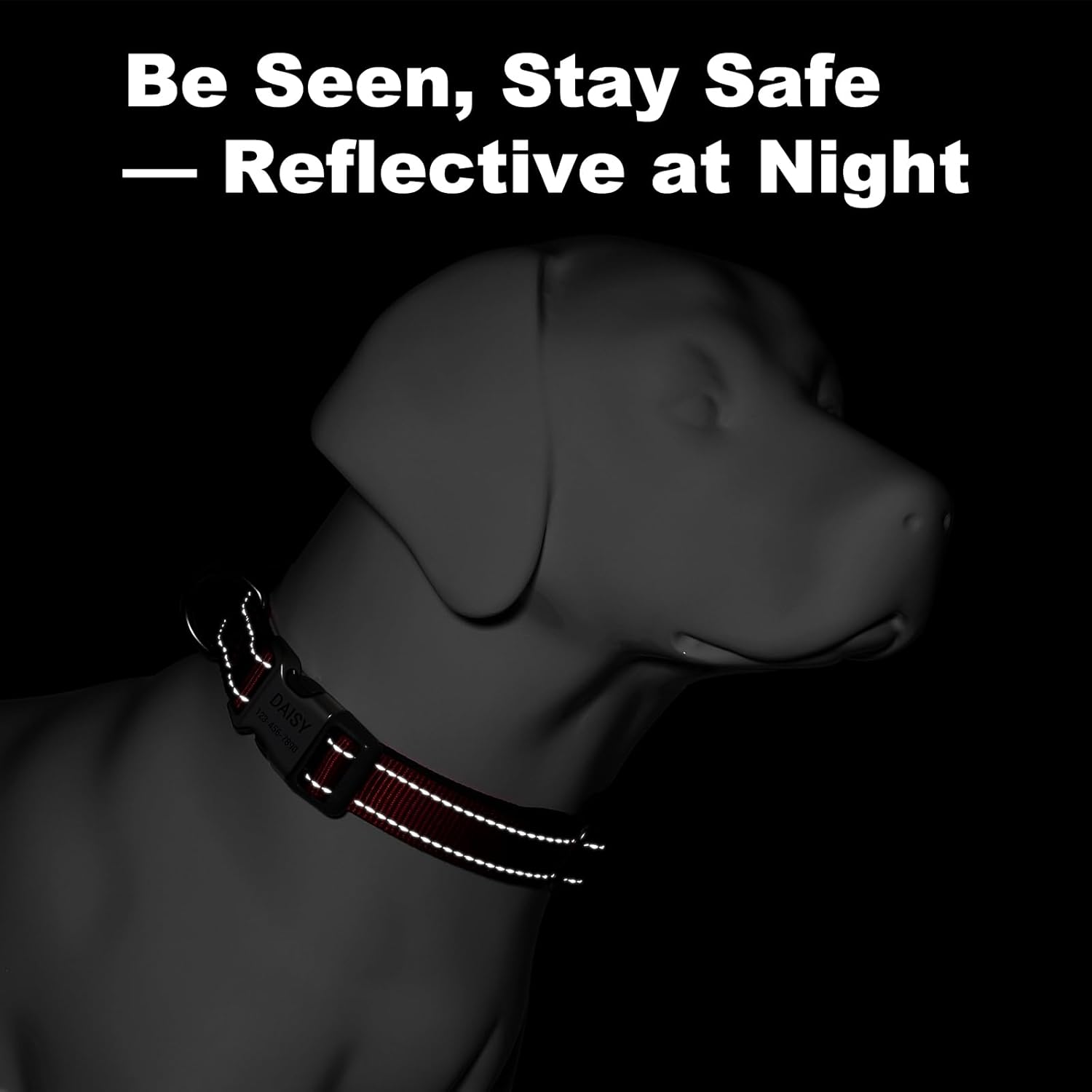 Personalized Dog Collars with Laser Engraved Name & Phone Number – Reflective Nylon Custom Pet Collar, Neoprene Padded, Adjustable for Small Medium Large Dogs with Quick Release Buckle - Image 5