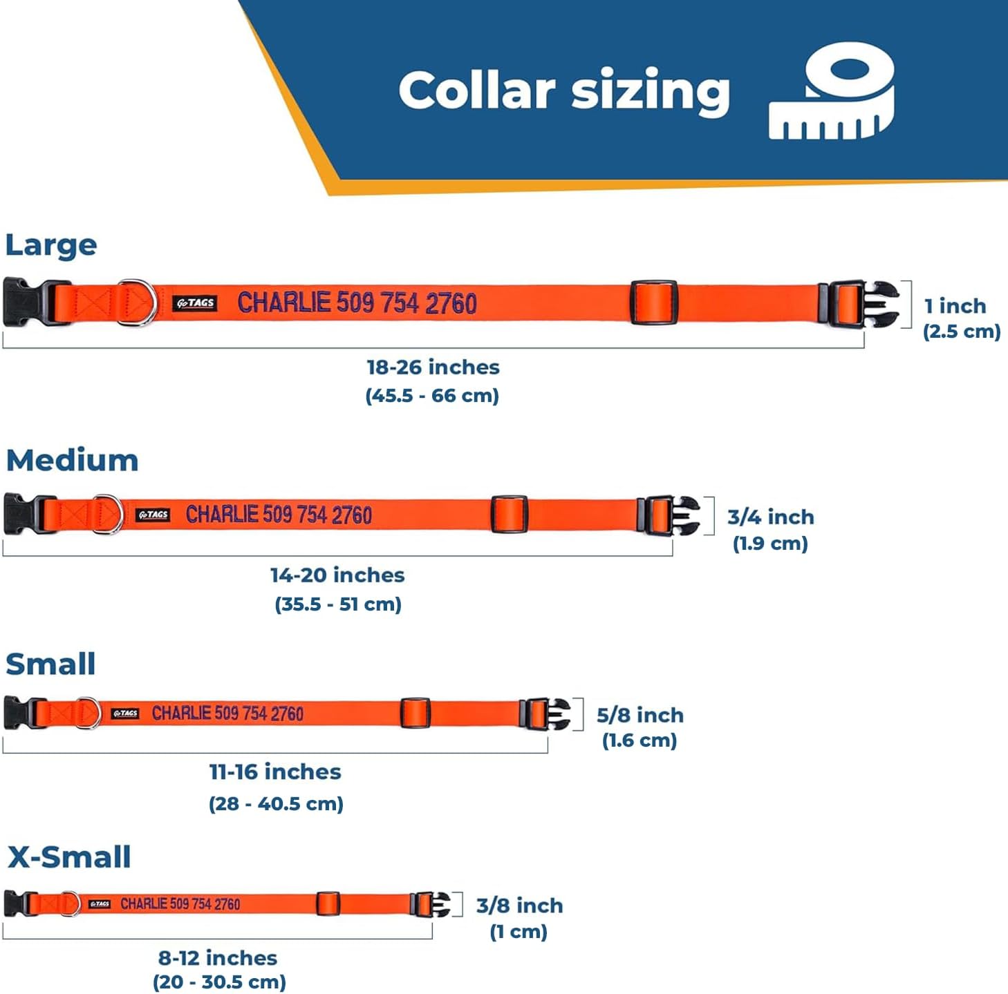 GoTags Personalized Dog Collar, Custom Embroidered with Pet Name and Phone Number in Blue, Black, Pink, Red and Orange, for Boy and Girl Dogs or Cats, Adjustable Sizes, Small, Medium, and Large - Image 8