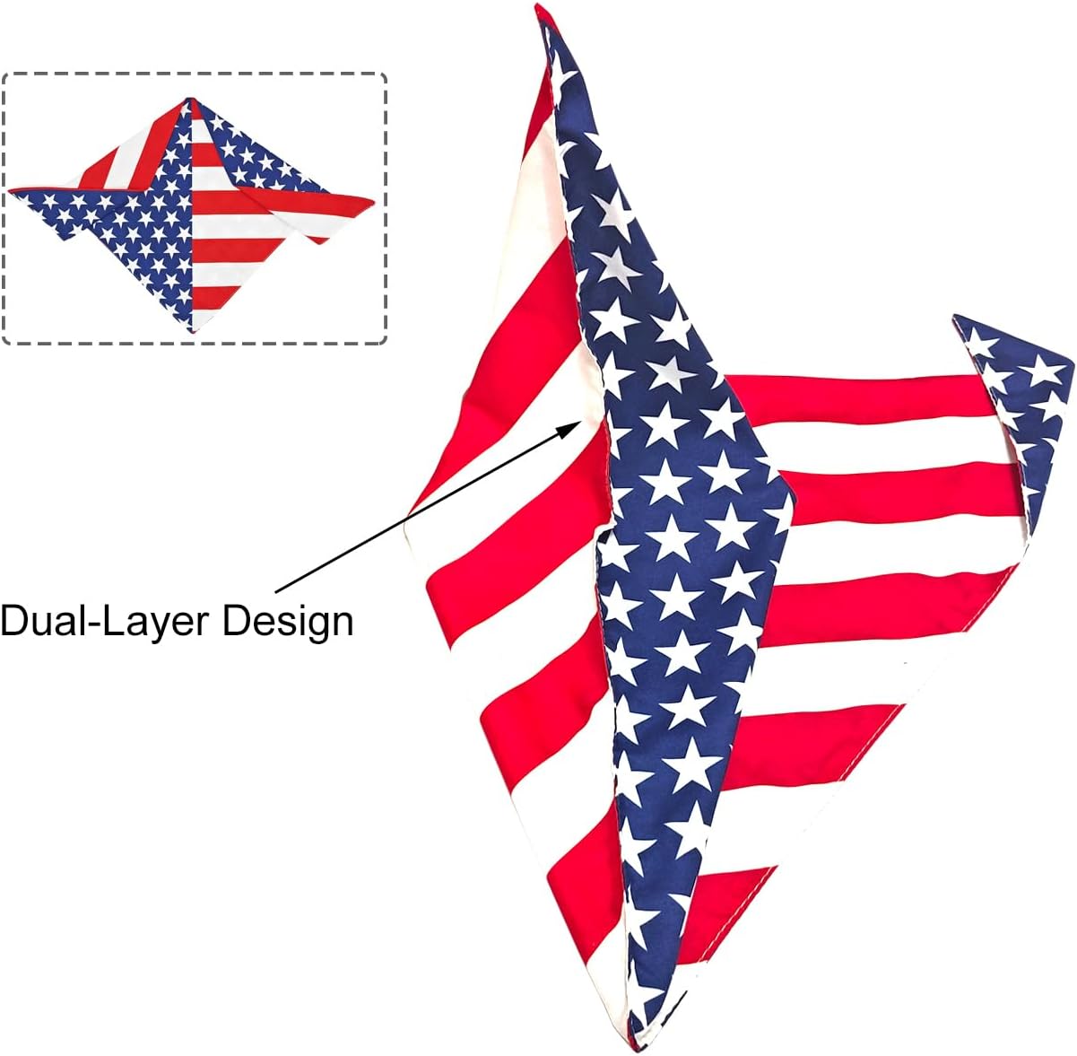 2PCS Dual-Layer Design Patriotic Dog Bandanas Outfit,Large Summer Triangle Reversible Memorial Day Independence Day American Flag 4th of July Scarf for Big Boy and Girl Dogs Red White Blue - Image 4