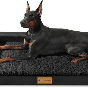 Patas Lague Orthopedic Dog Bed Large Sized Dog 36”X24”, Waterproof L Bolster Medium Pet Sofa Beds with Removable Washable Cover, Soft Pet Couch Crate Mat with Nonskid Bottom, Black