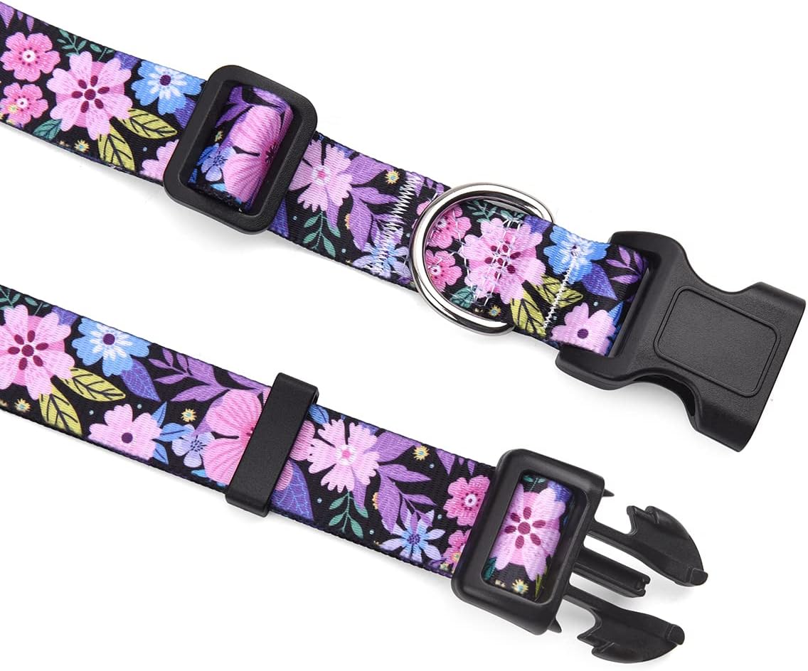 Mihqy Dog Collar with Bohemia Floral Tribal Geometric Patterns - Soft Ethnic Style Collar Adjustable for Small Medium Large Dogs(Floral Pink,M) - Image 4