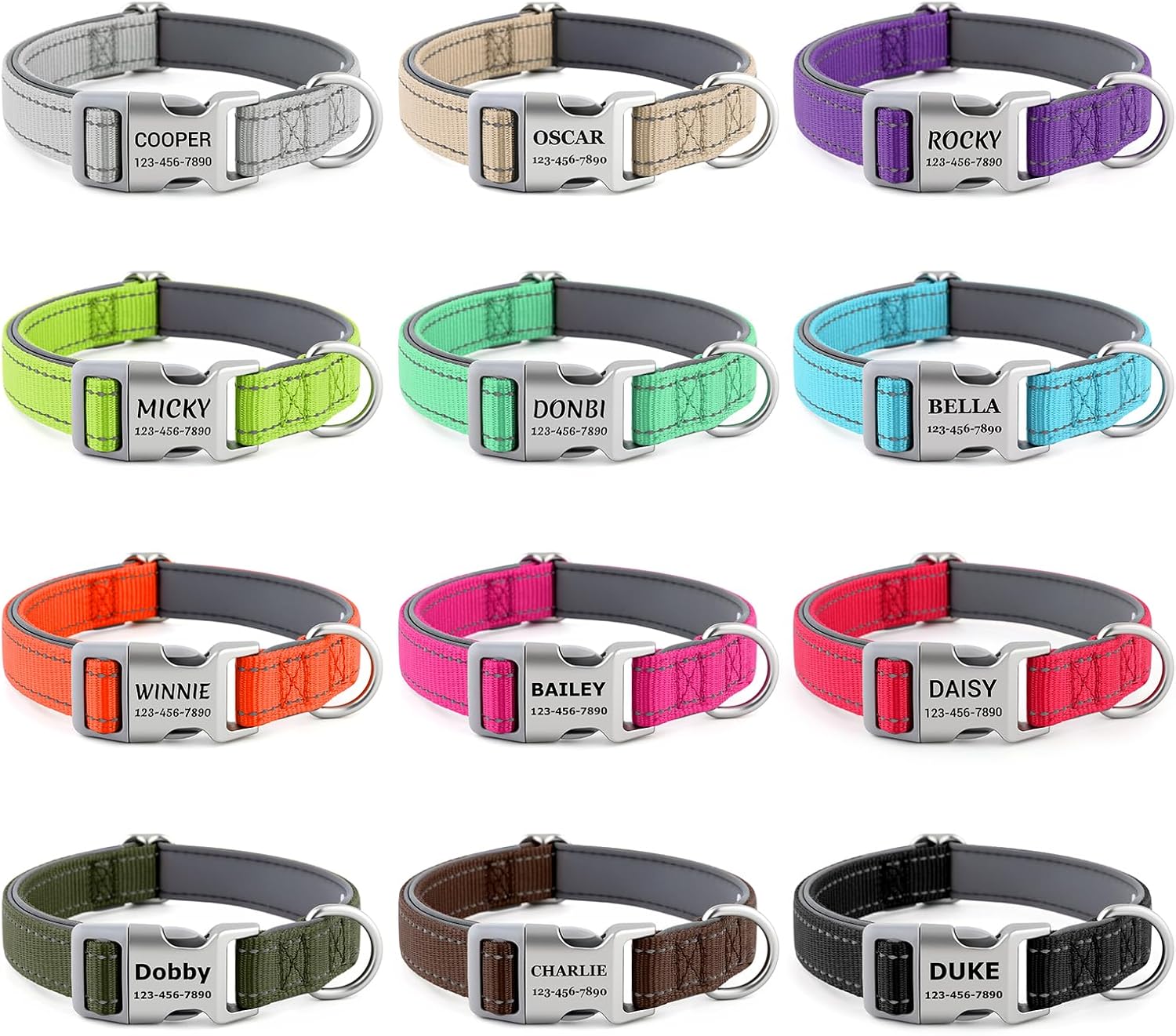 Personalized Dog Collars with Laser Engraved Name & Phone Number – Reflective Nylon Custom Pet Collar, Neoprene Padded, Adjustable for Small Medium Large Dogs with Quick Release Buckle - Image 7