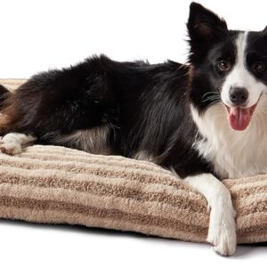 FURTIME Washable Dog Bed Large Sized Dogs, Deluxe Dog Crate Beds Comfy Fluffy Kennel Pad Anti-Slip Pet Sleeping Mat, Machine Washable Dogs Pillow, 35″x23″x3.5″, Brown