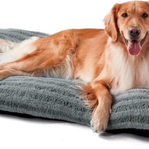 FURTIME Washable XL Dog Bed for Extra Large Dogs, Deluxe Dog Crate Beds Comfy Fluffy Kennel Pad Anti-Slip Pet Sleeping Mat, Machine Washable Dogs Pillow, 40″x27″x3.5″, Gray