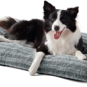 FURTIME Washable Dog Bed Large Sized Dogs, Deluxe Dog Crate Beds Comfy Fluffy Kennel Pad Anti-Slip Pet Sleeping Mat, Machine Washable Dogs Pillow, 35″x23″x3.5″, Gray