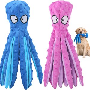 HGB Squeaky Dog Toys – 2 Pack No Stuffing Octopus Crinkle Plush Chew Toys for Puppies Small Medium Large Dogs, Interactive Tug Toys to Keep Dogs Busy