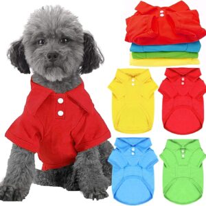 4 Pieces Dog Shirts Collared Polo T-Shirts for Small Medium Dogs Cats Boy Girl Dog Clothes Breathable Doggy Sweatshirt Puppy Kitten Small Breeds Pet Outfits Apparel Tops