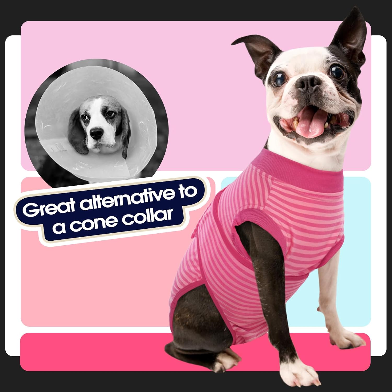 FUAMEY Recovery Suit for Dogs After Surgery,Soft Breathable Dog Bodysuit E-Collar & Cone Alternative Surgical Suit,Male Female Dog Neuter Spay Suits Anti Licking Wounds Onesie Rose Stripes S - Image 4