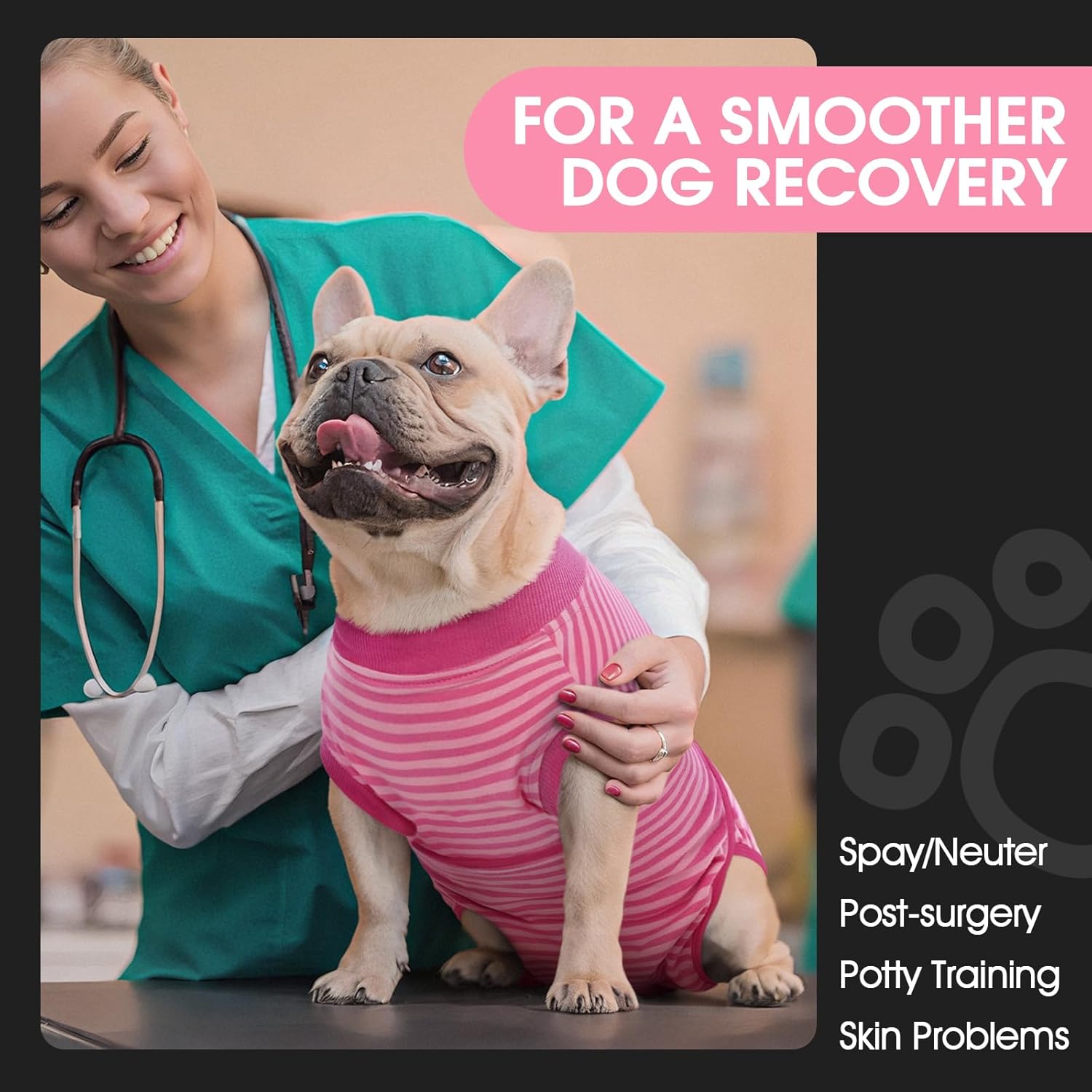 FUAMEY Recovery Suit for Dogs After Surgery,Soft Breathable Dog Bodysuit E-Collar & Cone Alternative Surgical Suit,Male Female Dog Neuter Spay Suits Anti Licking Wounds Onesie Rose Stripes S - Image 3
