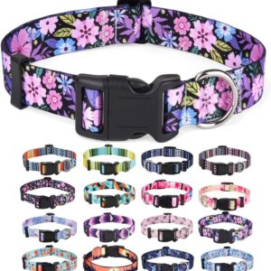 Mihqy Dog Collar with Bohemia Floral Tribal Geometric Patterns – Soft Ethnic Style Collar Adjustable for Small Medium Large Dogs(Floral Pink,M)