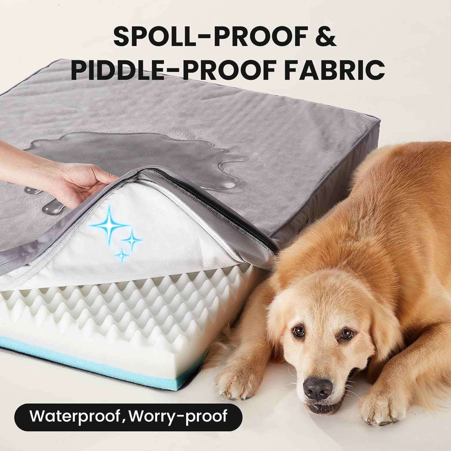 OhGeni Orthopedic Waterproof Dog Bed for Extra Large Dogs, Machine-Washable Removable Cover in Easy-Clean Fabric, Reversible Memory Foam & Easy-Carry Handle, Suitable for Crate, 41 inch (Gray) - Image 4