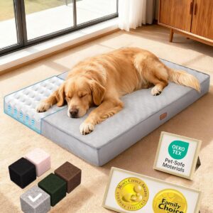 OhGeni Orthopedic Waterproof Dog Bed for Extra Large Dogs, Machine-Washable Removable Cover in Easy-Clean Fabric, Reversible Memory Foam & Easy-Carry Handle, Suitable for Crate, 41 inch (Gray)