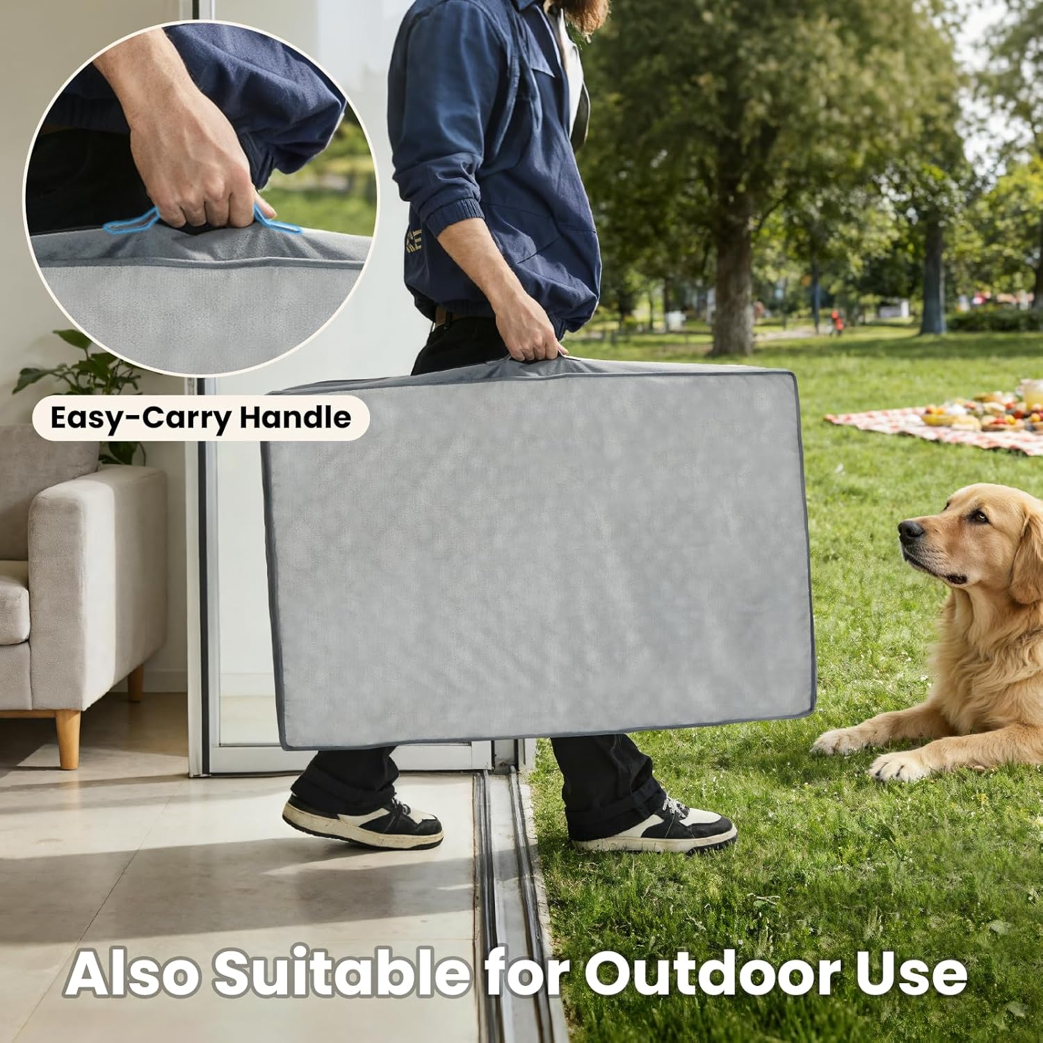 OhGeni Orthopedic Waterproof Dog Bed for Extra Large Dogs, Machine-Washable Removable Cover in Easy-Clean Fabric, Reversible Memory Foam & Easy-Carry Handle, Suitable for Crate, 41 inch (Gray) - Image 10