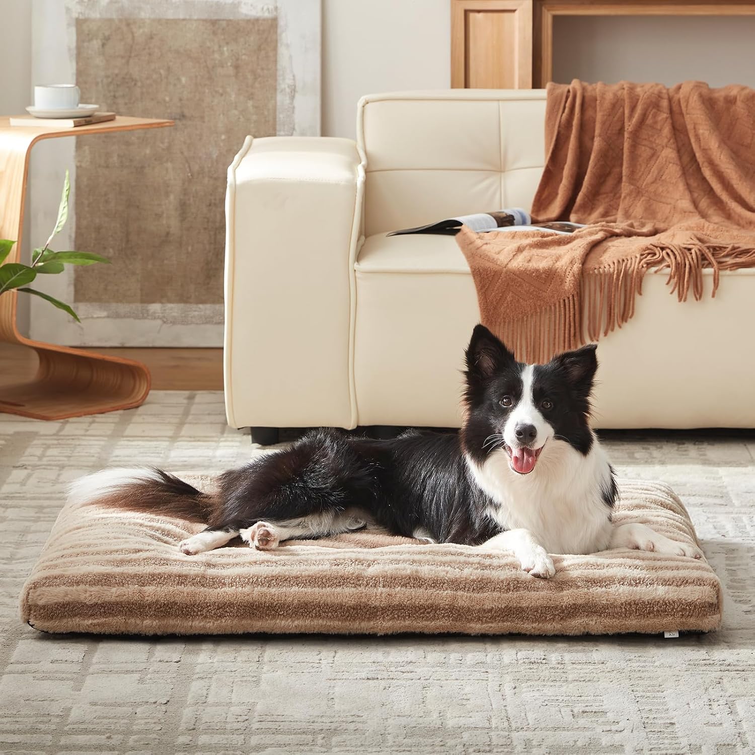 FURTIME Washable Dog Bed Large Sized Dogs, Deluxe Dog Crate Beds Comfy Fluffy Kennel Pad Anti-Slip Pet Sleeping Mat, Machine Washable Dogs Pillow, 35"x23"x3.5", Brown - Image 9