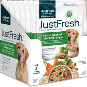JustFoodForDogs JustFresh Wet Dog Food, Fresh Pet Meals and Toppers with No Preservatives, Resealable Package, Human Grade, Home-Cooked Chicken, 12 oz – 7 Pack