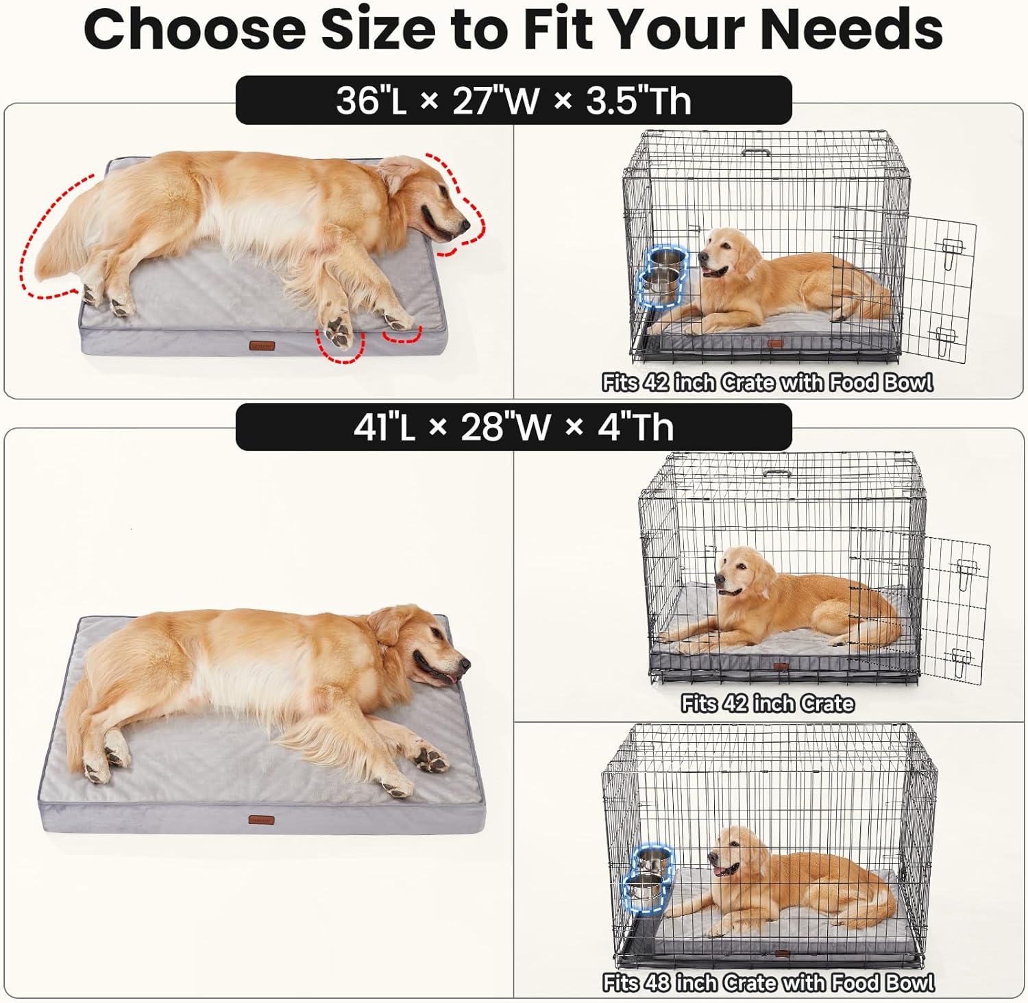 OhGeni Orthopedic Waterproof Dog Bed for Extra Large Dogs, Machine-Washable Removable Cover in Easy-Clean Fabric, Reversible Memory Foam & Easy-Carry Handle, Suitable for Crate, 41 inch (Gray) - Image 5