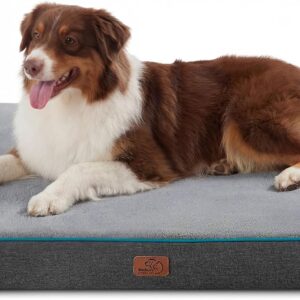 Bedsure Memory Foam Dog Beds Large Sized Dog – Orthopedic Pet Beds for Crate with Removable Washable Cover and Nonskid Bottom, Plush Flannel Fleece Top Pet Mat, Grey