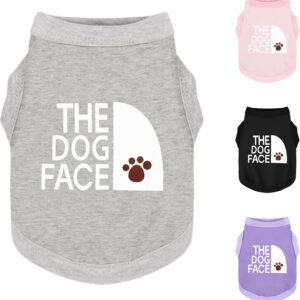 Personality Canine Attire: Soft, Lightweight Cotton Dog Clothes with ‘The Dog Face’ Print. Small and Medium Breeds, Perfect for Everyday Wear, Comfortable and Breathable Dog Shirt Grey XS
