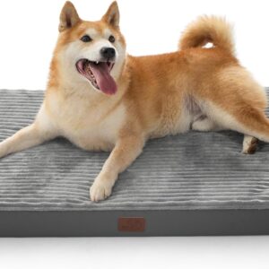 Bedsure ComfyFleece Dog Beds Large Sized Dog- Orthopedic Pet Beds for Crate with Removable Machine Cover, NOT Waterproof Egg Crate Foam Puppy Mat for Pets Up to 50 lbs, 35x22x2.8, NOT Chewproof