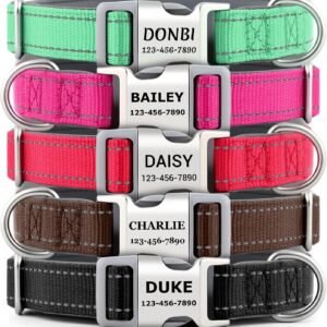 Personalized Dog Collars with Laser Engraved Name & Phone Number – Reflective Nylon Custom Pet Collar, Neoprene Padded, Adjustable for Small Medium Large Dogs with Quick Release Buckle