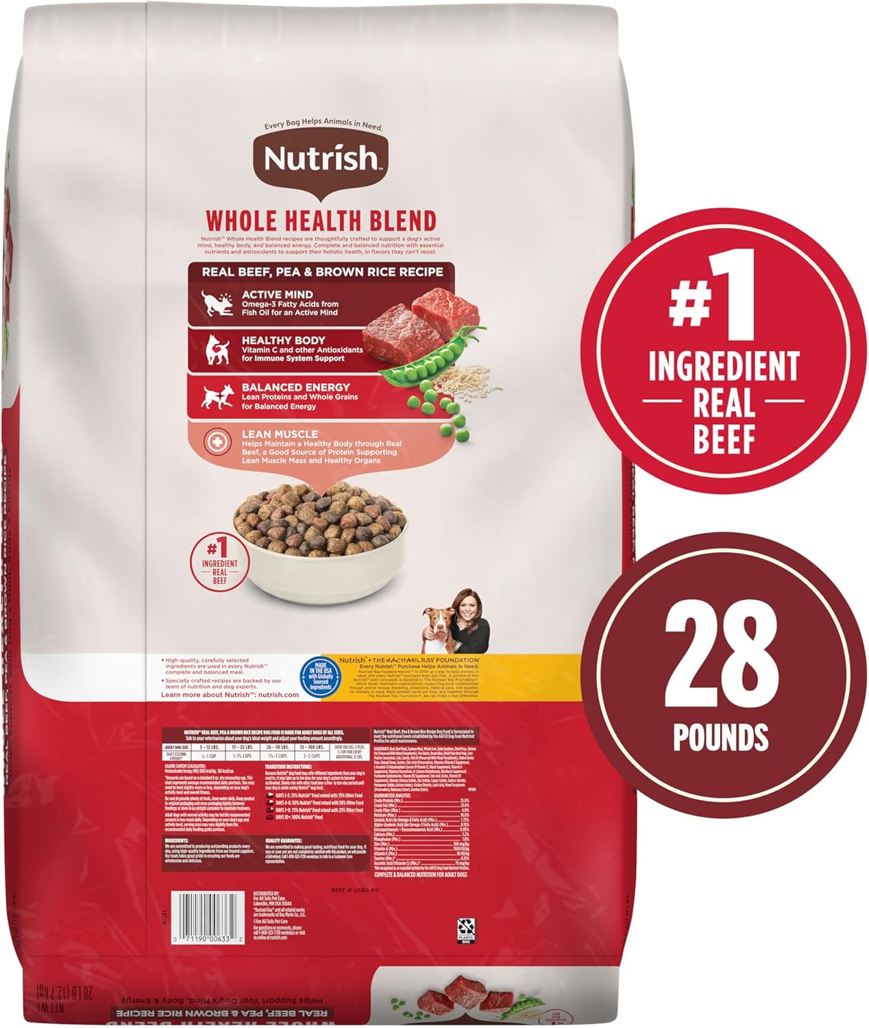 Nutrish Real Beef, Pea & Brown Rice Recipe Whole Health Blend Dry Dog Food, 28 lb. Bag, Packaging May Vary (Rachael Ray) - Image 3