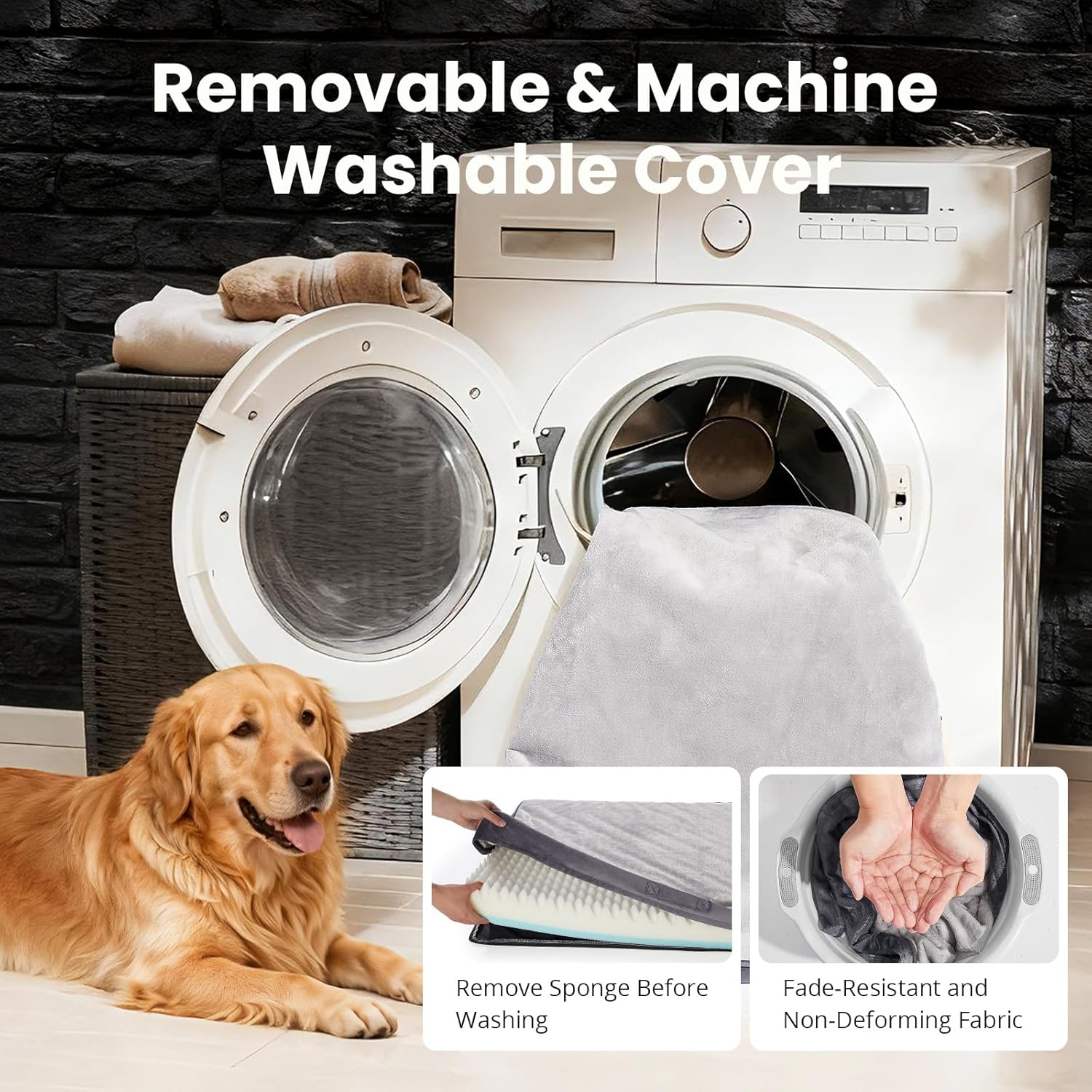 OhGeni Orthopedic Waterproof Dog Bed for Extra Large Dogs, Machine-Washable Removable Cover in Easy-Clean Fabric, Reversible Memory Foam & Easy-Carry Handle, Suitable for Crate, 41 inch (Gray) - Image 8