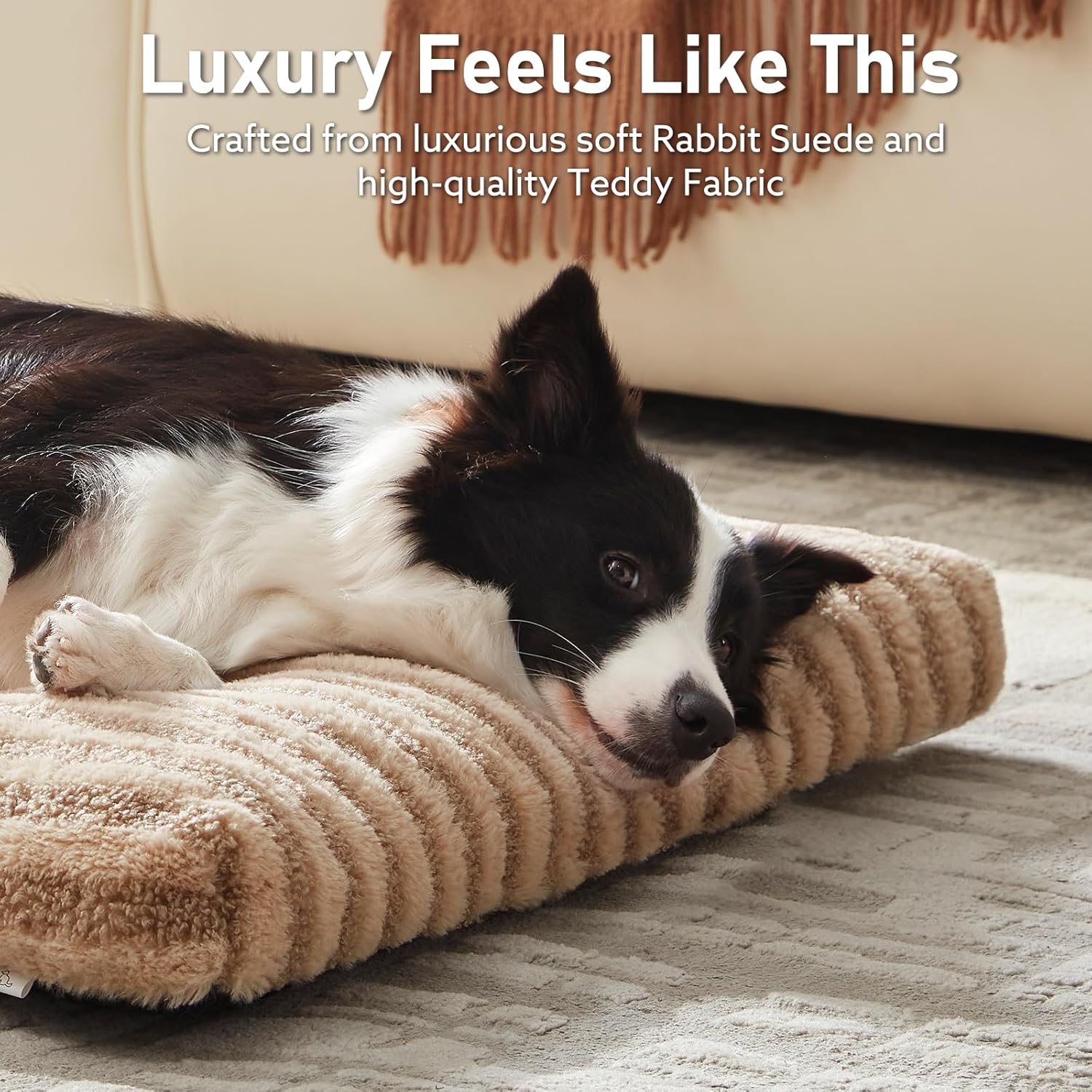 FURTIME Washable Dog Bed Large Sized Dogs, Deluxe Dog Crate Beds Comfy Fluffy Kennel Pad Anti-Slip Pet Sleeping Mat, Machine Washable Dogs Pillow, 35"x23"x3.5", Brown - Image 3