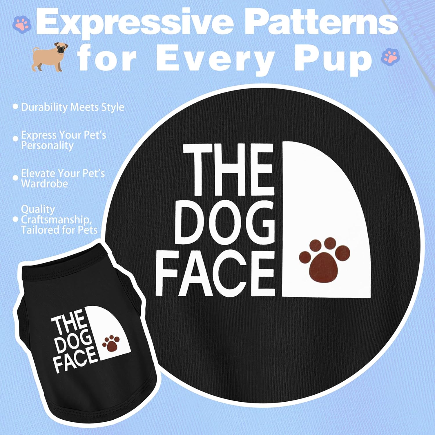 Personality Canine Attire: Soft, Lightweight Cotton Dog Clothes with 'The Dog Face' Print. Small and Medium Breeds, Perfect for Everyday Wear, Comfortable and Breathable Dog Shirt Grey XS - Image 6