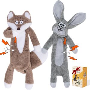 HGB No Stuffing Squeaky Dog Toys, Crinkle Plush Dog Toys to Keep Them Busy & Puppy Teething for Small, Medium, Large Breed, Cute Bunny & Redfox