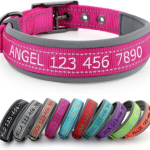 Personalized Dog Collar, Embroidered Name & Phone Number, Custom Reflective Nylon Pet Collar, Adjustable with Soft Neoprene Padding and Metal Buckle for Small Medium Large Dogs