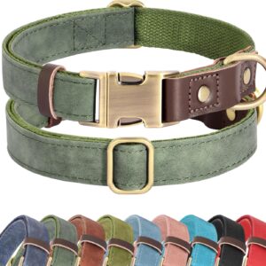Didog Soft PU Leather Dog Collars for Medium Dogs,Classic Adjustable Dog Collars with Quick Release Metal Buckle,Easy Clean and Comfortable with Nylon Lining,Green,M Neck 14-19″