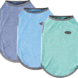 3 Pack Lightweight Sun Protection Dog Shirt Breathable Sleeveless Dog T Shirts Extra Soft Top Tank Dog Clothes for Outdoor Activities (Navy Blue + Light Blue + Sky Blue, Large)