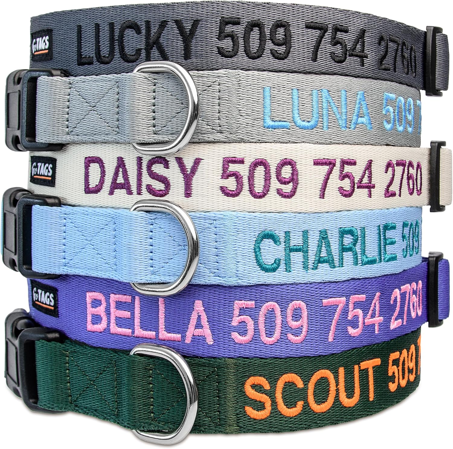 GoTags Personalized Dog Collar, Custom Embroidered with Pet Name and Phone Number in Blue, Black, Pink, Red and Orange, for Boy and Girl Dogs or Cats, Adjustable Sizes, Small, Medium, and Large - Image 2